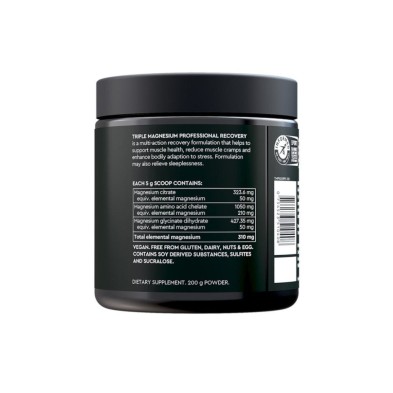 Pillar Performance Triple Magnesium Professional Recovery 200g Piña y Coco tabla nutricional