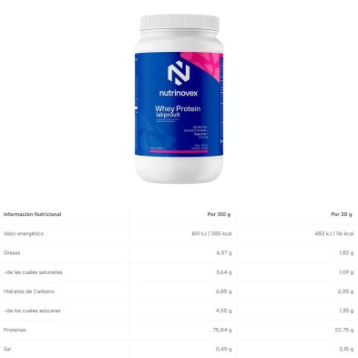 Nutrinovex Whey Protein Lakprovit 650gr Fresa tabla nutricional