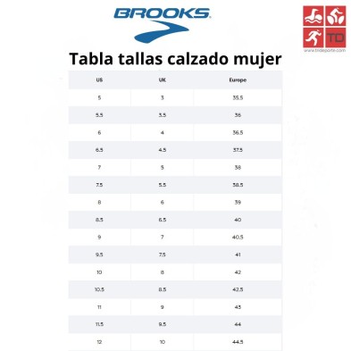 Brooks tabla tallaje calzado mujer