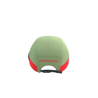 Gorra running Compressport 5 Panel Light Cap Nile/ Fluo Red cierre trasero