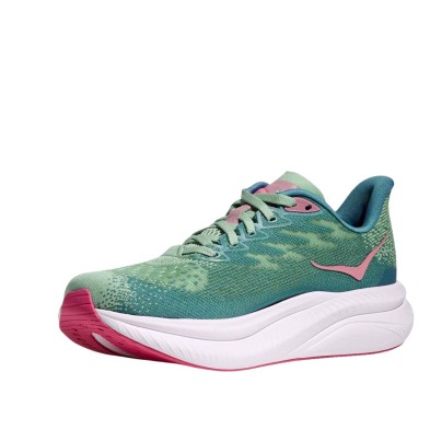 Zapatillas Hoka Mach 6 mujer verde rosa reforzadas