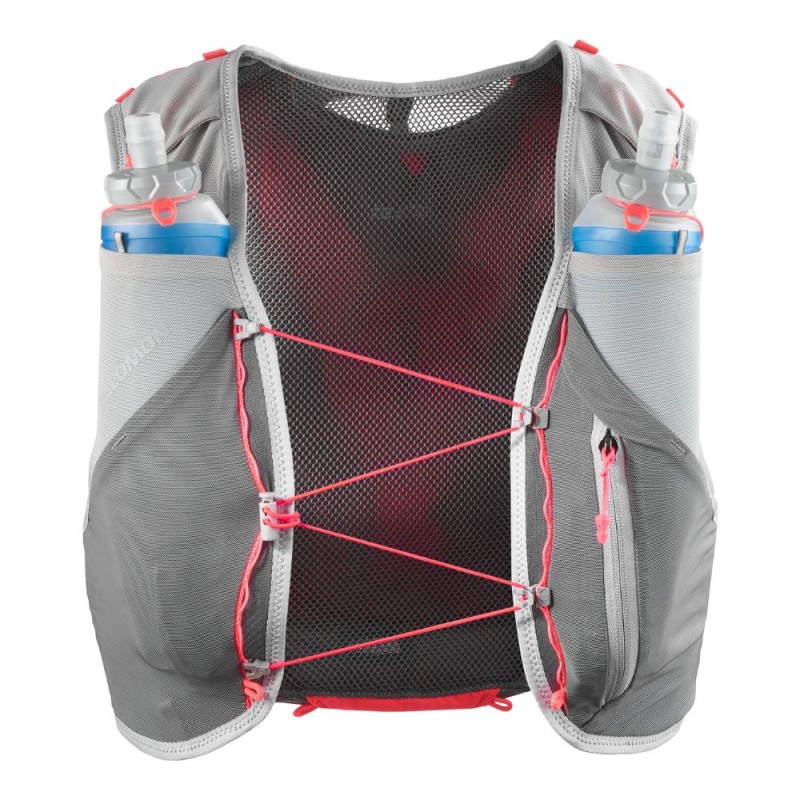 Chaleco Salomon Adv Skin 5 +2 Soft Flask Castelrock/ Alloy/ Neon Flame