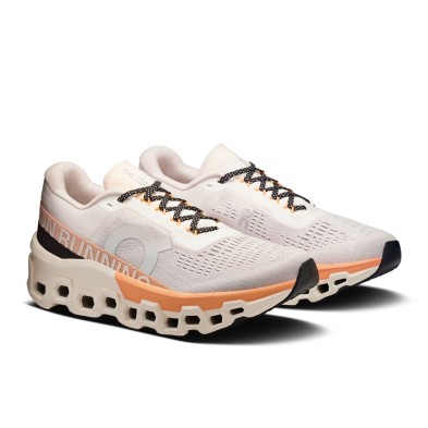 Zapatillas On Running Cloudmonster 2 mujer crema naranja con mejor despegue