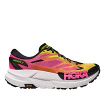 Zapatillas Hoka Mafate X Hombre rosa fucsia amarillo y naranja logo rosa