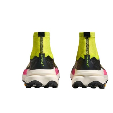 Zapatillas Hoka Tecton X 3 mujer Neon Hoka Citrus/ Black talones. Con cuello tobillero