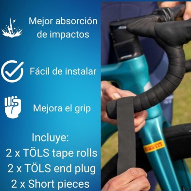 Cinta de manillar Töls Bar Tape 190 cm negro absorve los impactos y es fácil de instalar