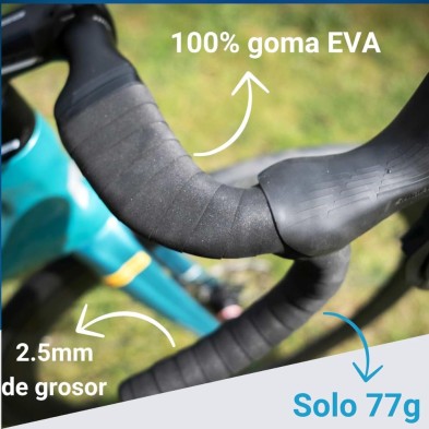 Cinta de manillar Töls Bar Tape 190 cm negro, solo 77 gramos, fabricada en goma EVA