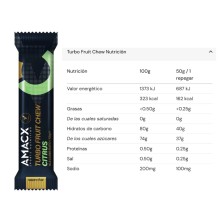Barrita energética Amacx Turbo Fruit Chew Citrus tabla nutricional
