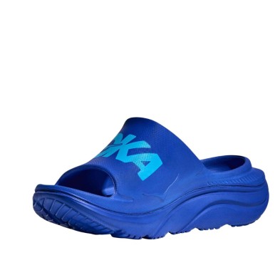 Sandalias Hoka Ora Athletic Slide azul oscuro con logo azul claro