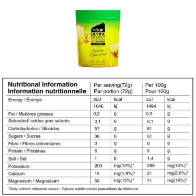 Mezcla para Bebida Naak Ultra Energy 720g Pineapple Ginseng tabla nutricional