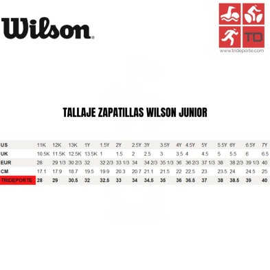 Tallaje zapatillas Wilson junior