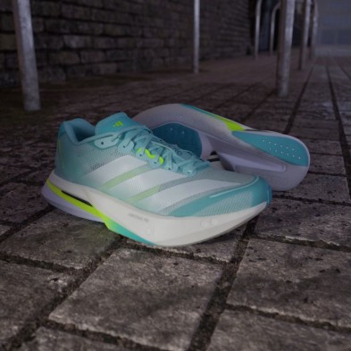 Zapatillas Adidas Adizero Boston 13 Mujer Semi Flash Aqua/ Zero Metalic/ Lucid Lemon lengueta mejorada