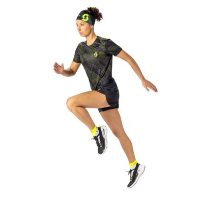 Camiseta manga corta Scott RC Run mujer negro y amarillo ideal running entrenos y competición