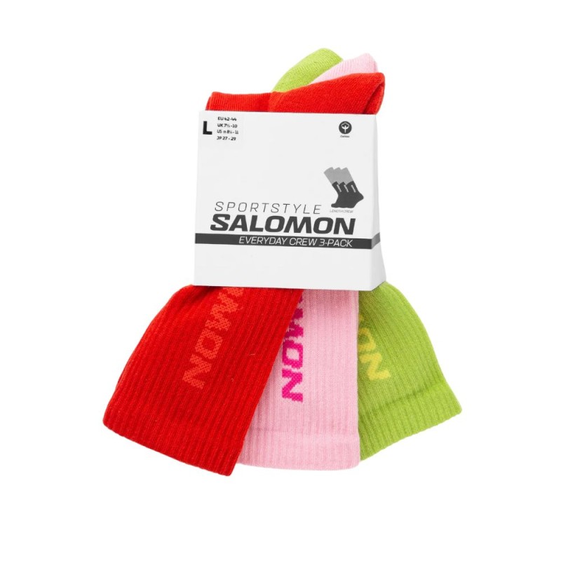 Calcetines Salomon Sportstyle Everyday Crew 3 Pack unisex rojo rosa verde