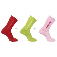 Calcetines Salomon Sportstyle Everyday Crew 3 Pack unisex rojo rosa verde