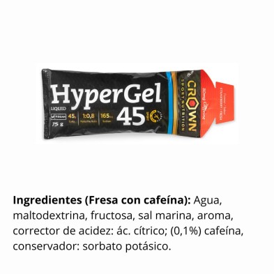 Gel energético Crown Nutrition HyperGel 45 Cafeína fresa ingredientes