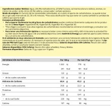 Gel energético Crown Sport Nutrition HyperGel 45 Cafeína Mokka tabla nutricional