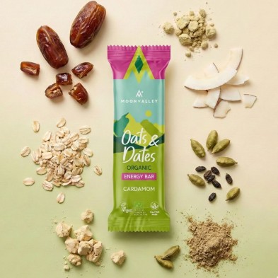Barrita Moonvalley Vegan Energy Bar Oat & Dates Cardamom avena, dátiles y cardamomo