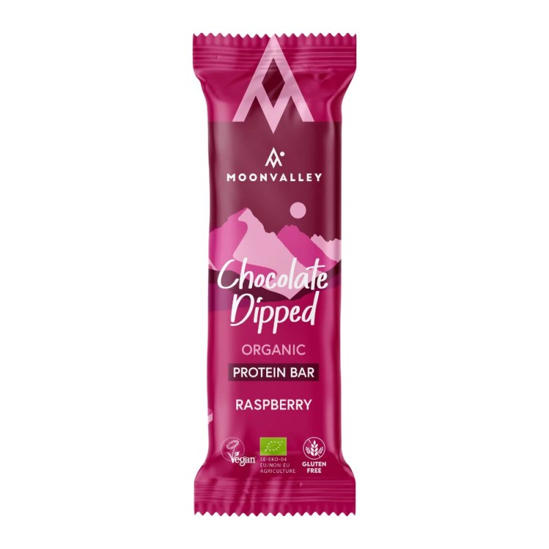 Barrita Moonvalley Vegan Protein Bar Chocolate Dipped Frambuesas