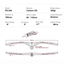 Manillar Progress PG-246 Cockpit Carbon ICR MTB 760mm medidas