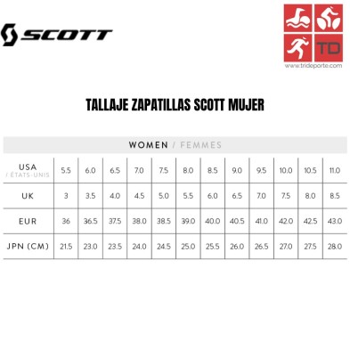 tallaje zapatillas mujer Scott
