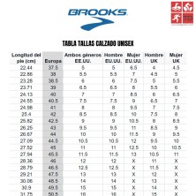 zapatillas unisex tabla tallas brooks