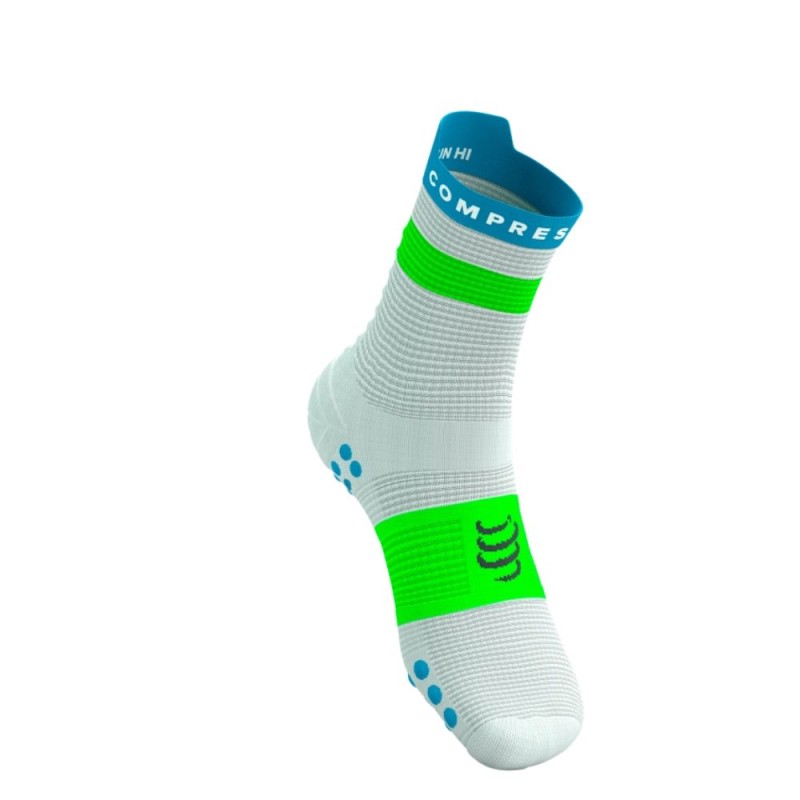 Calcetines Compressport Pro Racing V4.0 Run High White Norse Blue Neon Green