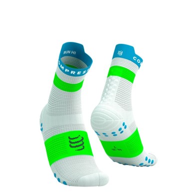 Calcetines Compressport Pro Racing V4.0 Run High blanco azul y verde fluor