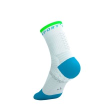 Calcetines Compressport PRO Marathon V2.0 White/ Norse Blue/ Neon Green para entrenos y carreras largas