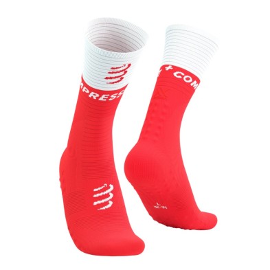 Calcetines compresión Compressport Mid Compression V2.0 rojo eléctrico y blanco