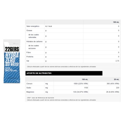 226ers Hydrazero Sea Water monodosis tabla nutricional