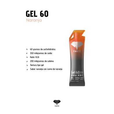 Gel energético Fanté Gel 60 Glut 5 con cafeína Naranja características principales