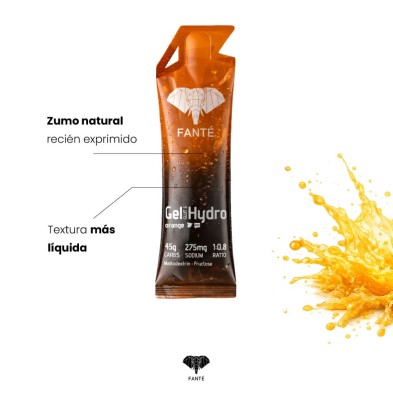 Gel energético Fanté Hydro 45 Glut 5 Naranja textura muy líquida