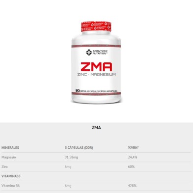 Scientiffic Nutrition ZMA Zinc y Magnesio 90 cápsulas tabla nutricional