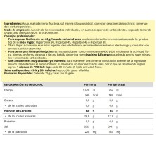 Gel energético Crown Sport Nutrition HyperGel 45 sabores sin cafeína tabla nutricional