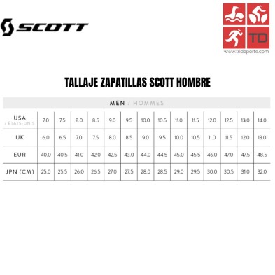 Tallaje zapatillas hombre scott