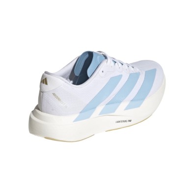 Zapatillas Adidas Adizero Evo SL Woven mujer White Clear Blue Matte Gold mediasuela superligera