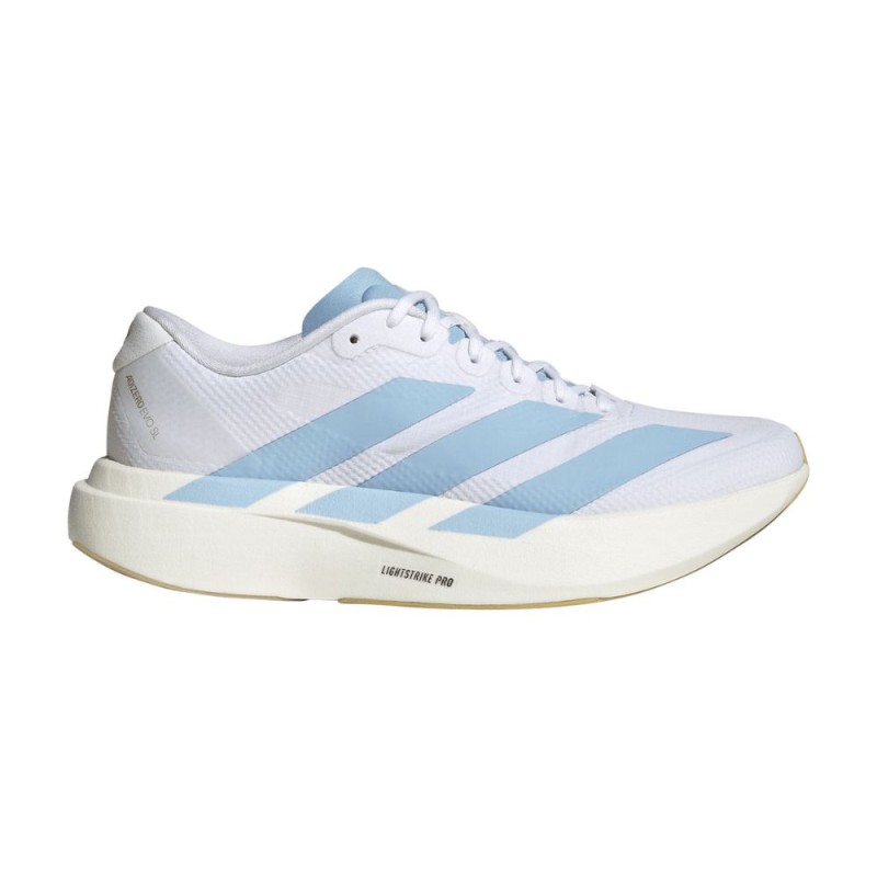 Zapatillas Adidas Adizero Evo SL Woven mujer White Clear Blue Matte Gold