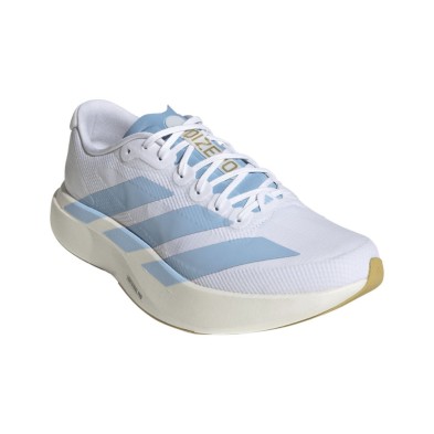 Zapatillas Adidas Adizero Evo SL Woven Hombre White/ Clear Blue/ Matte Gold empeine téxtil con cordones
