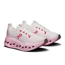 Zapatillas On Running Cloudsurfer max Mujer blanco rosa rojo absorción de impactos muy buena