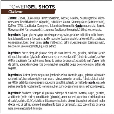 Gominolas Power Gel Shots PowerBar Cola Cafeína ingredientes