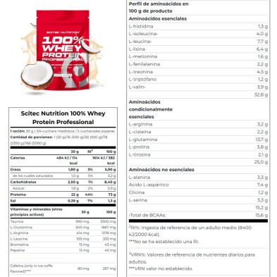 Scitec Nutrition 100% Whey Protein Professional 500gr Coco tabla nutricional