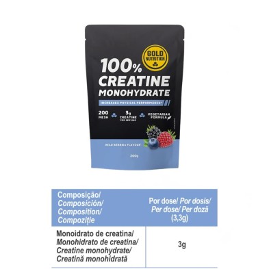 Gold Nutrition Creatina monohidrato 200gr frutos del bosque tabla nutricional