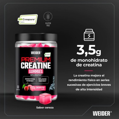 Weider Creatine 60 Gummies cereza con 3,5 g de monohidrato de creatina