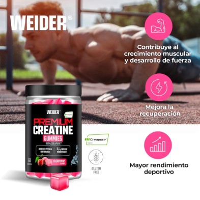 Weider Creatine 60 Gummies Cherry Pop para maximizar tu rendimiento físico