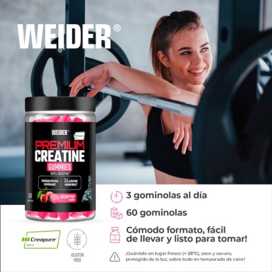 Weider Creatine 60 Gummies Cherry Pop toma 3 gominolas al día
