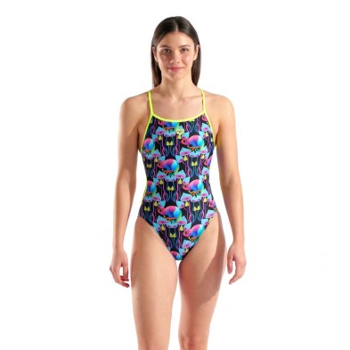 Bañador de natación Arena Performance Multi Chameleons Lace Back con estampado de camaleones