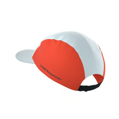 Gorra running Compressport 5 Panel blanco y rojo