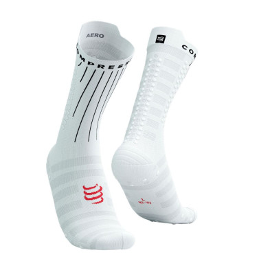 Calcetines Compressport Aero socks blancos con logo rojo fluor