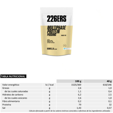 226ers Multiphase Protein Pudding 700 g Vainilla tabla nutricional